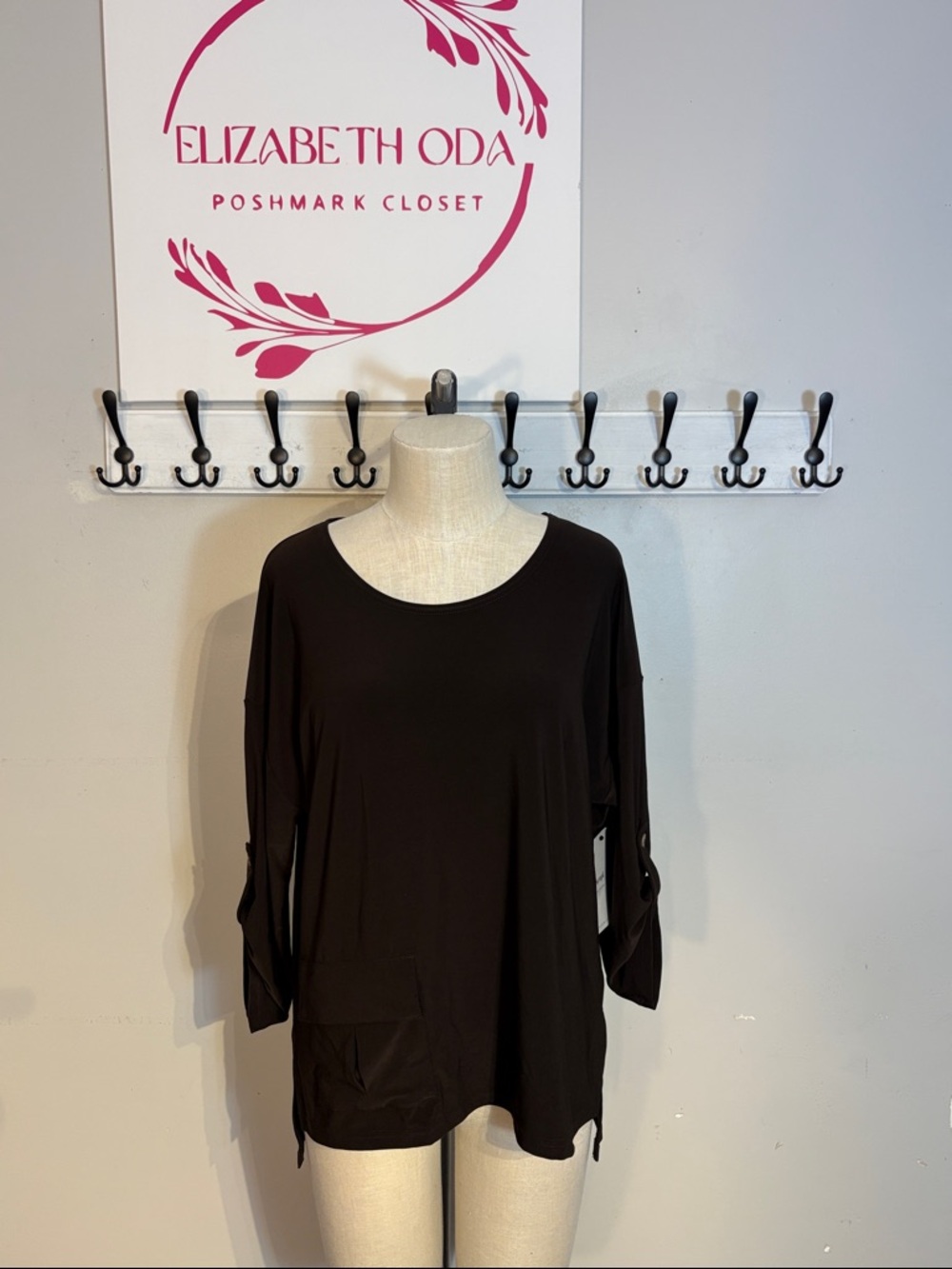 Sympli Safari Long Sleeve Tee with Front Pocket in Coffee